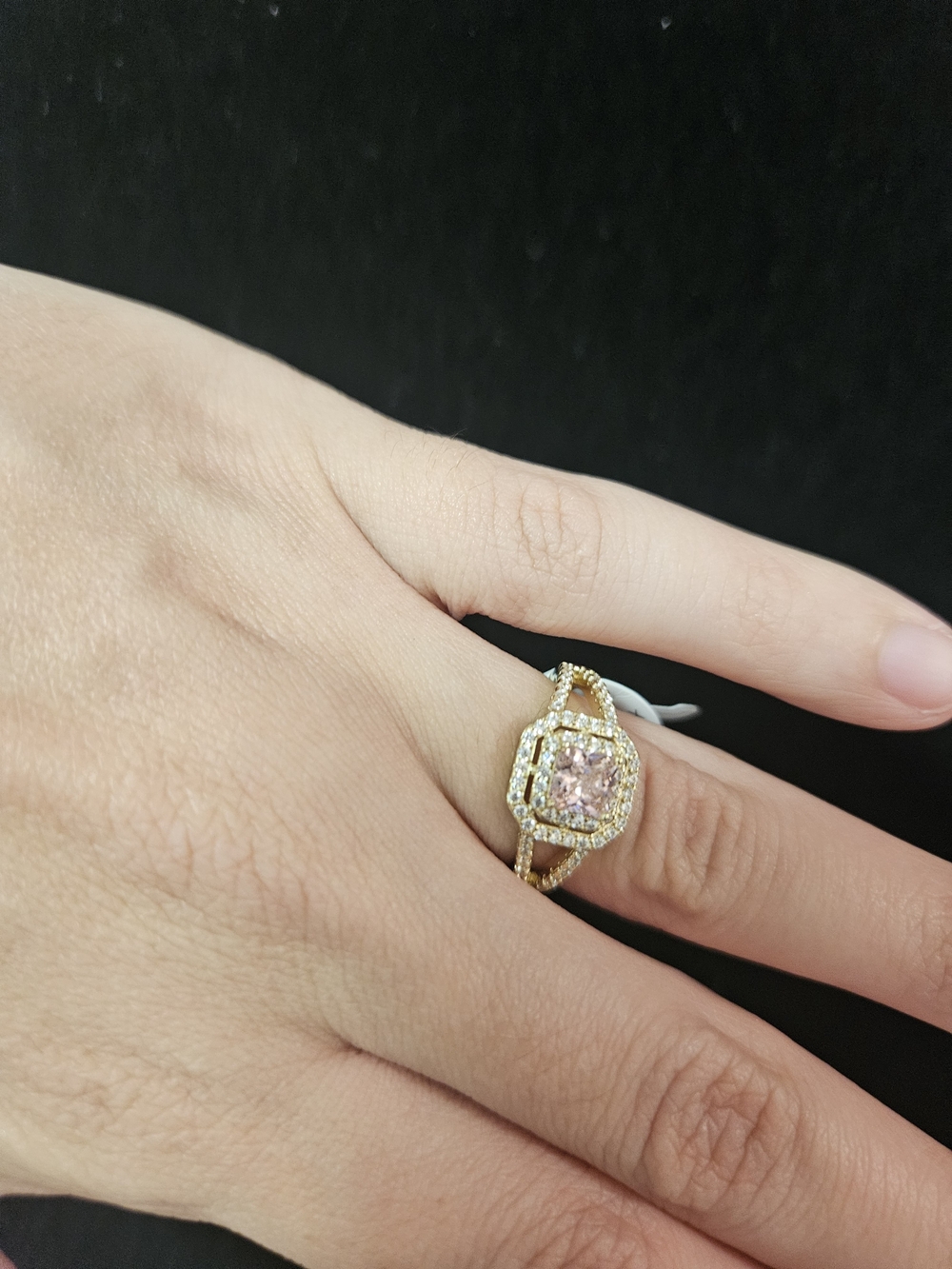 Gold Filled Ring with Pink Center Stone and Halo Accent Size 7 Xuping